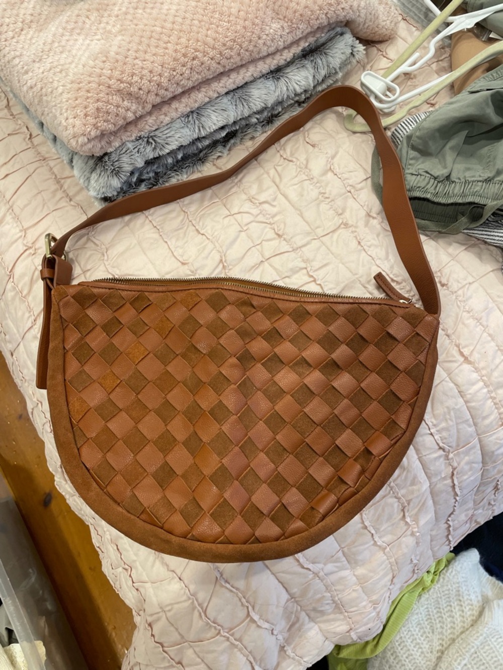 Anthropologie Brown Woven Half-Moon Shoulder Bag